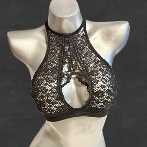 Victorias Secret Very Sexy black lace bralette halter high neck cleavage cut out